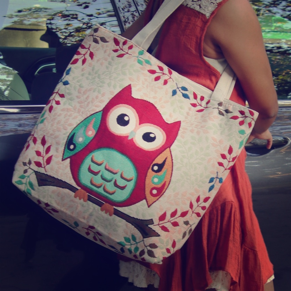 Owl by myself canvas tote
